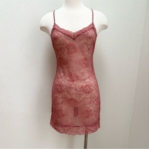 Victorias Secret Lace Slip Chemise Sheer Lingerie Dress Pink Mauve Size Small